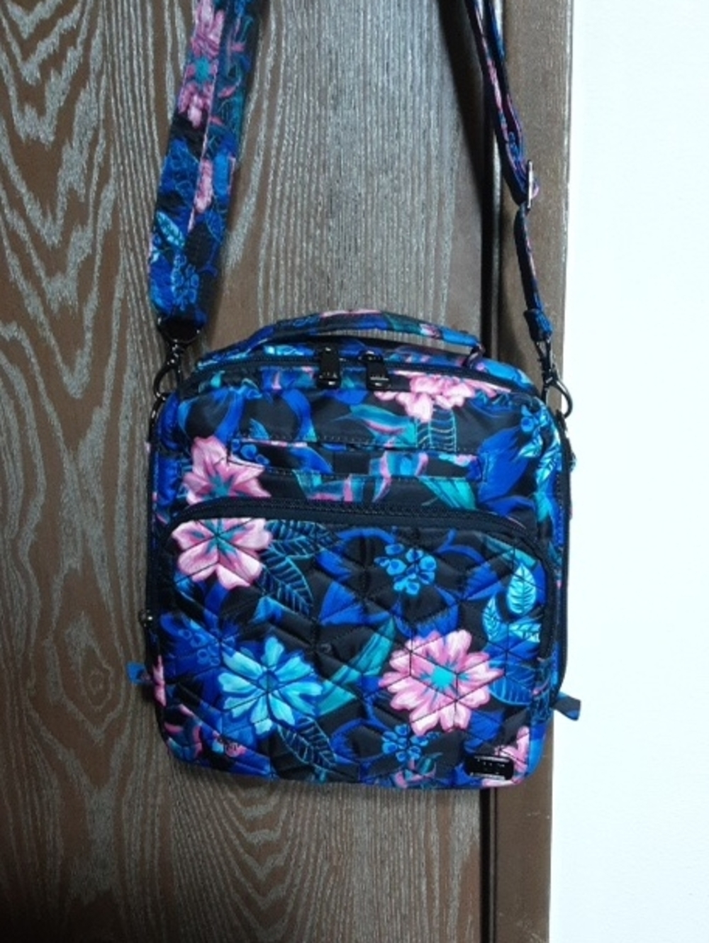 Lug Ranger 2  Crossbody In Black With Pink And Blue Flowers Like New!